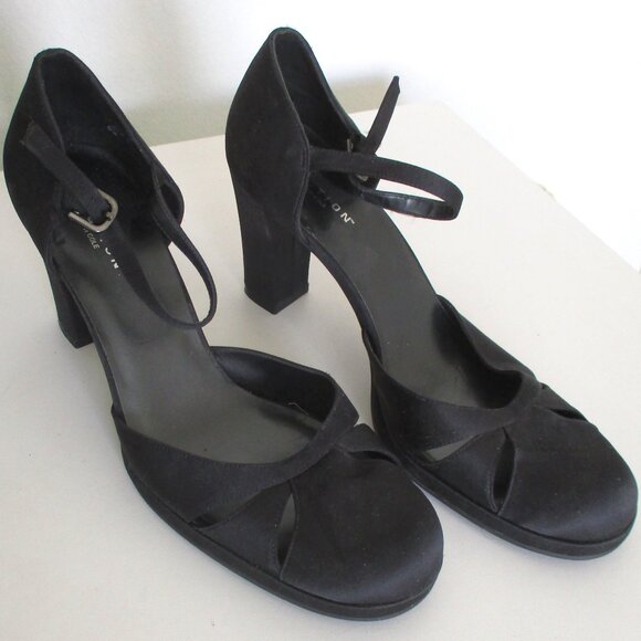 Kenneth Cole Reaction Womens Dressy Black Satin Ankle-strap Pump w/3" Heel - 8M - Picture 2 of 9